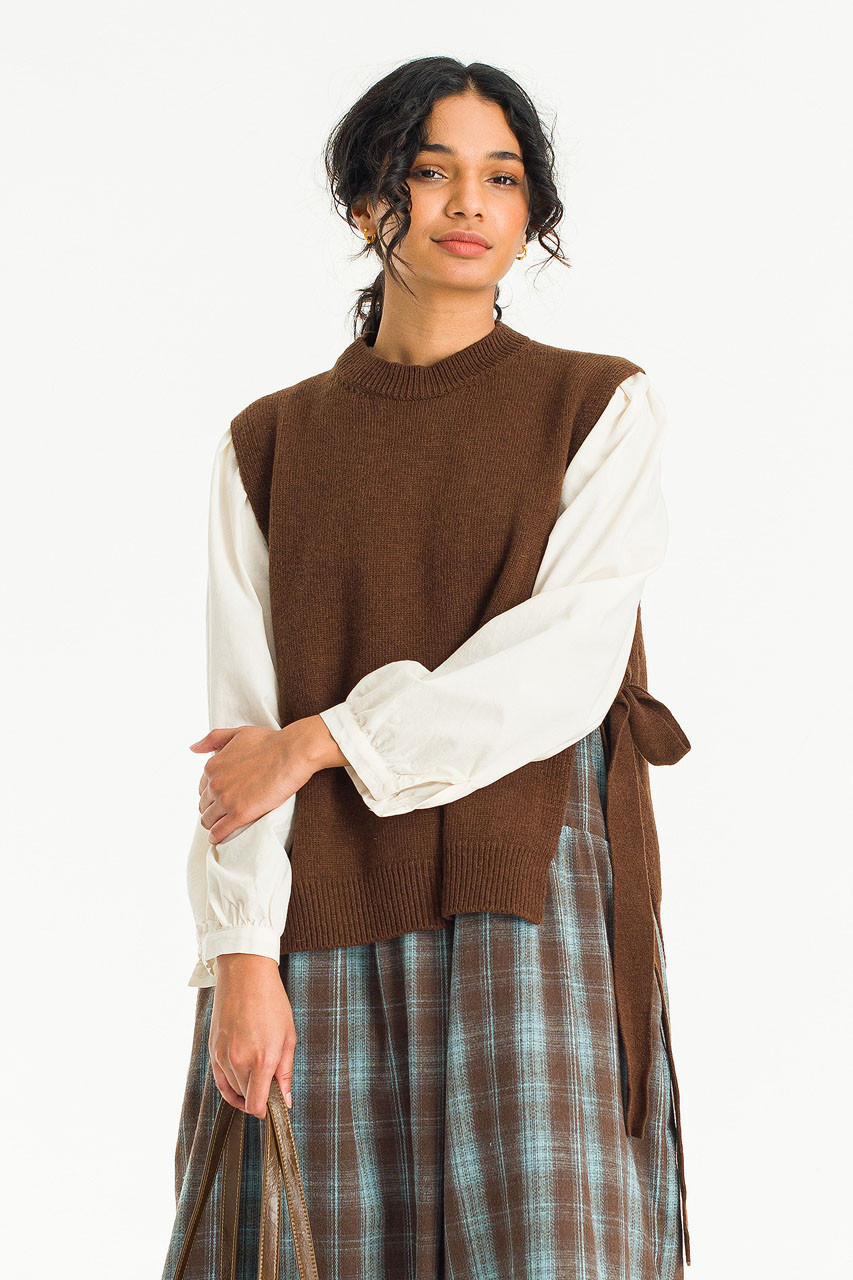 Side Ribbon Vest, Brown