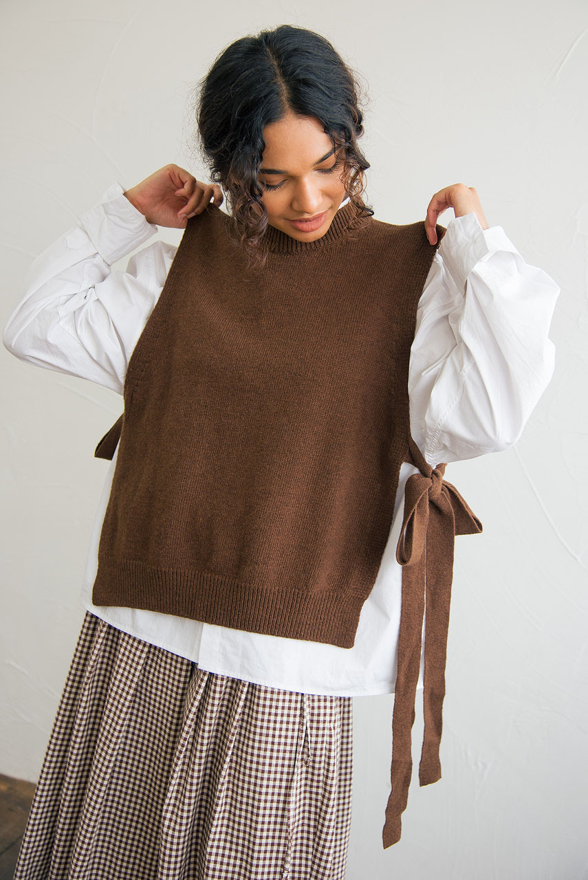 Side Ribbon Vest, Brown
