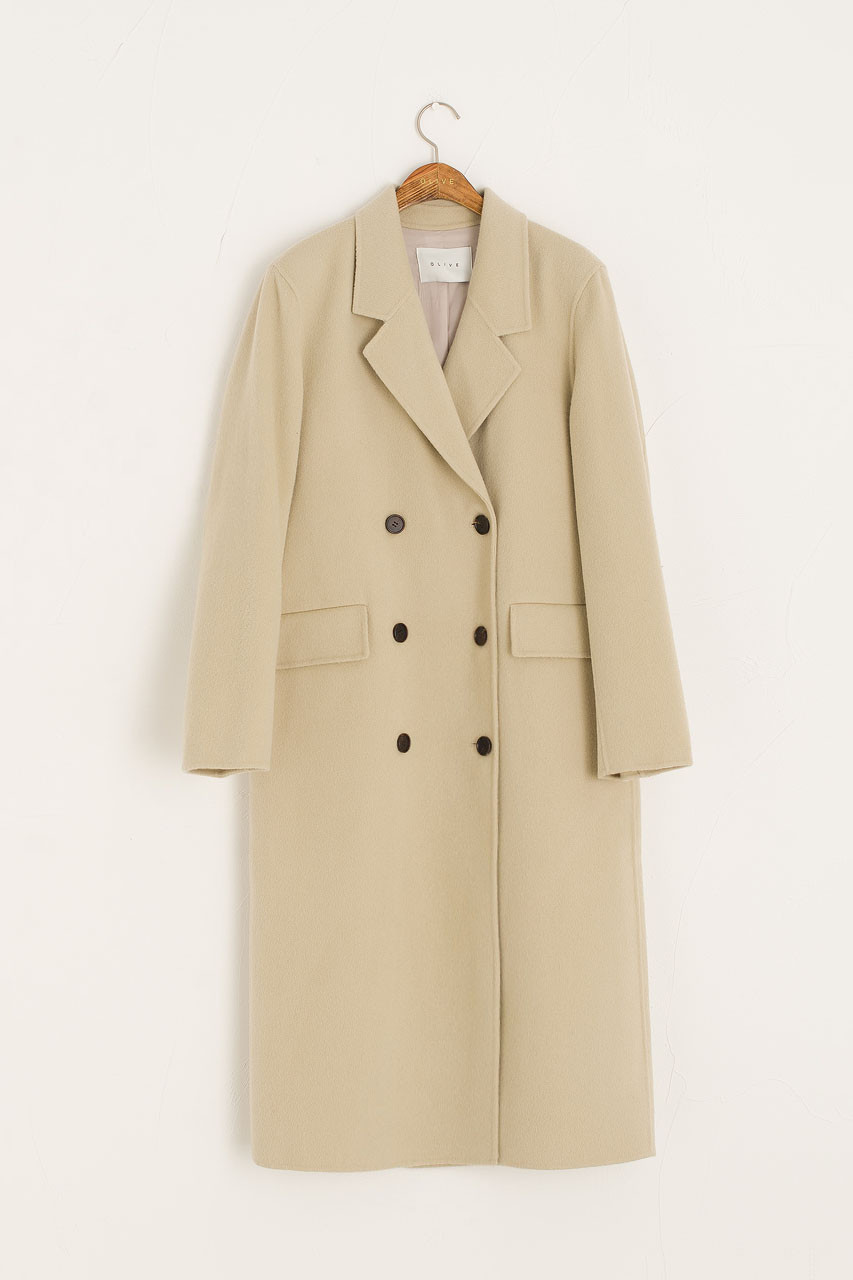 Seamless Double Button Coat, Stone Beige