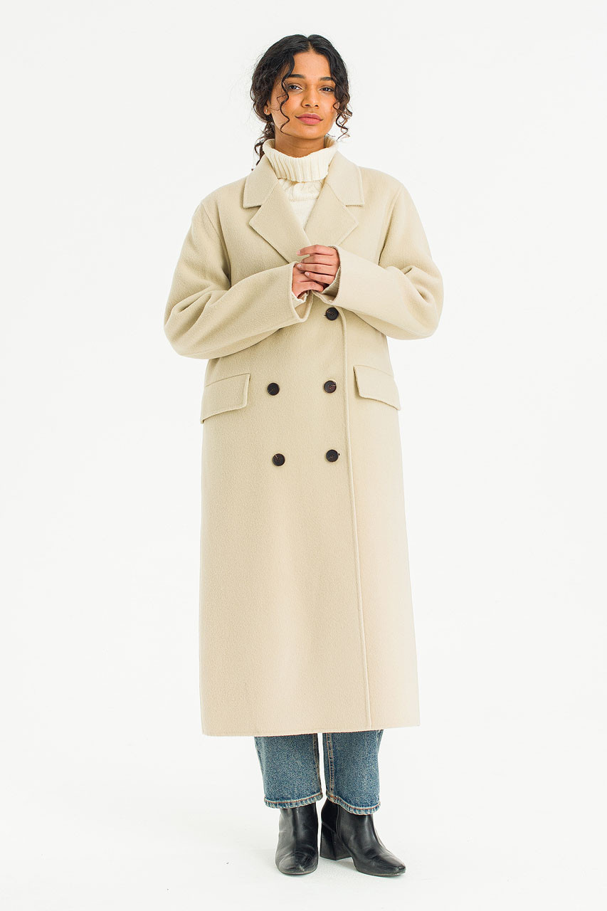 Seamless Double Button Coat, Stone Beige
