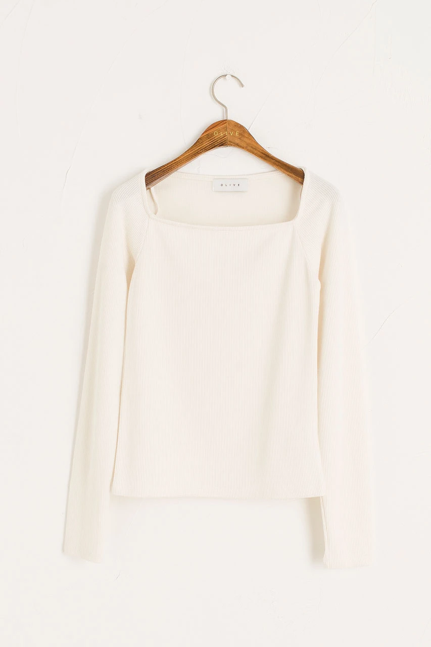 Ribbed Square Neck Tee, Ivory