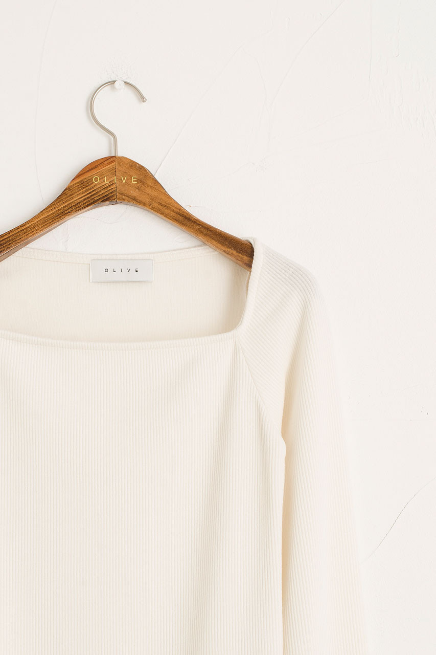 Ribbed Square Neck Tee, Ivory