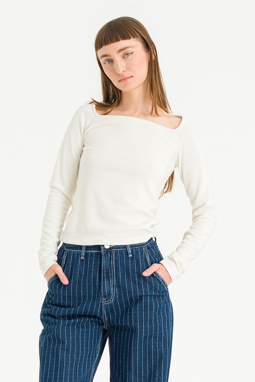 Ribbed Square Neck Tee, Ivory
