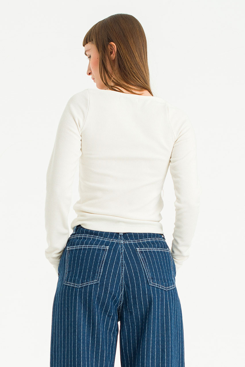 Ribbed Square Neck Tee, Ivory