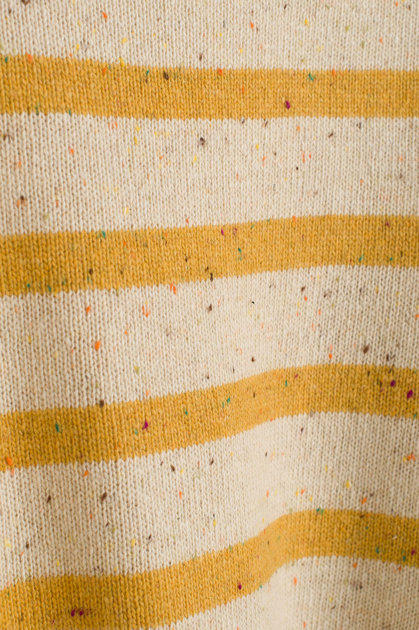 Oversize Stripe Boucle Roll Neck Jumper, Ivory/Mustard