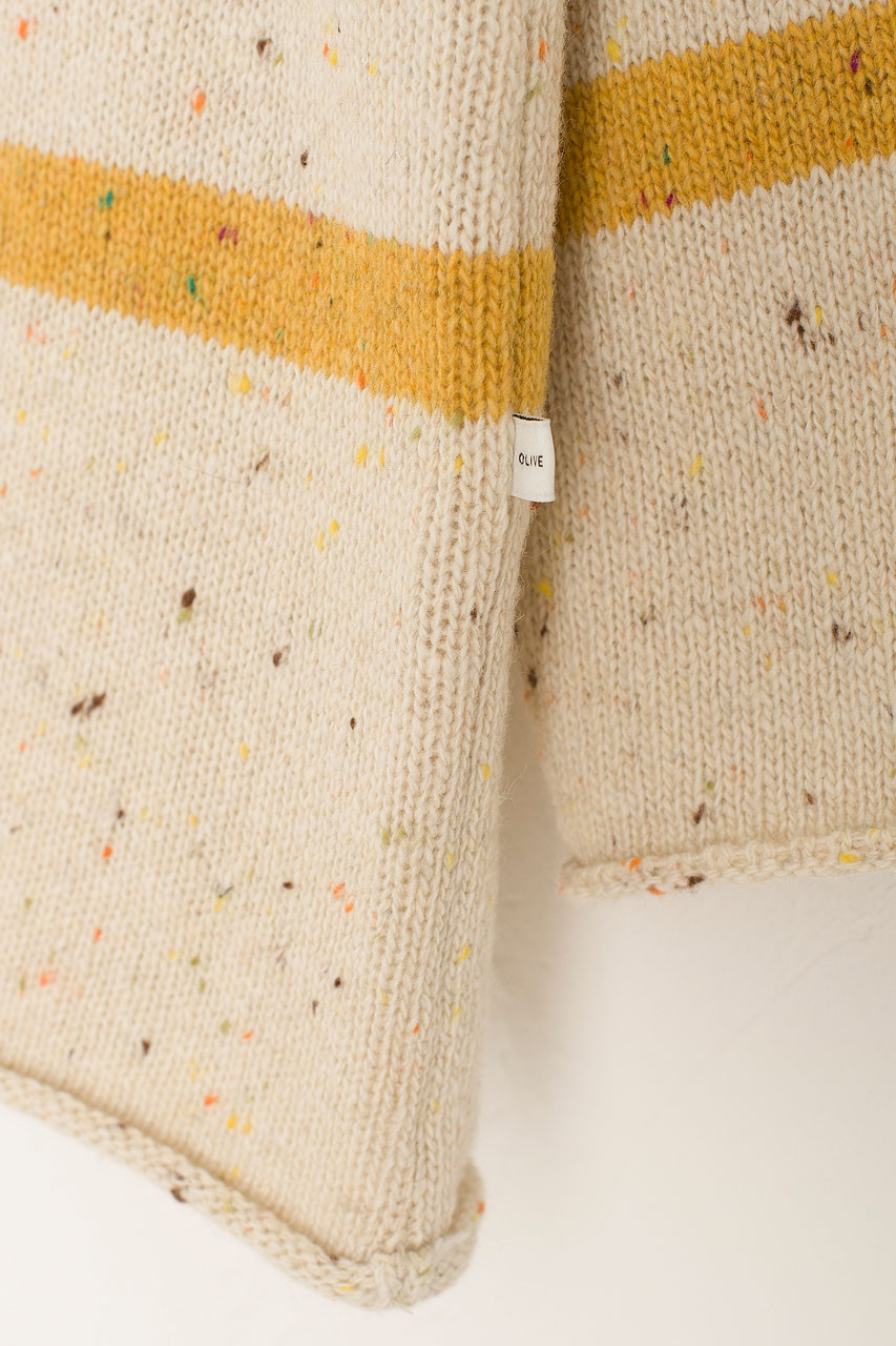 Oversize Stripe Boucle Roll Neck Jumper, Ivory/Mustard