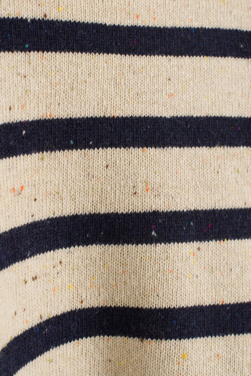 Oversize Stripe Boucle Roll Neck Jumper, Ivory/Navy