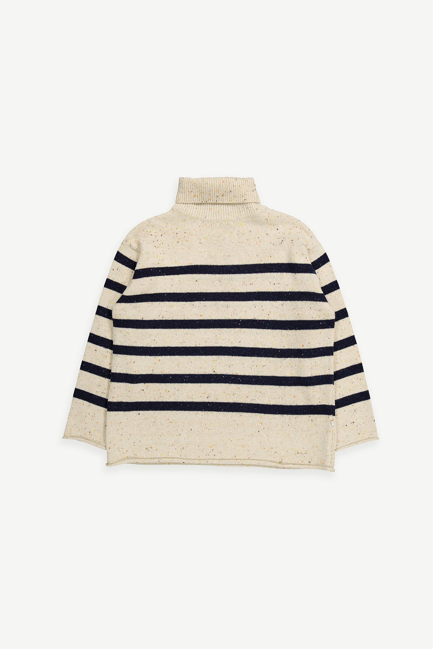 Oversize Stripe Boucle Roll Neck Jumper, Ivory/Navy 