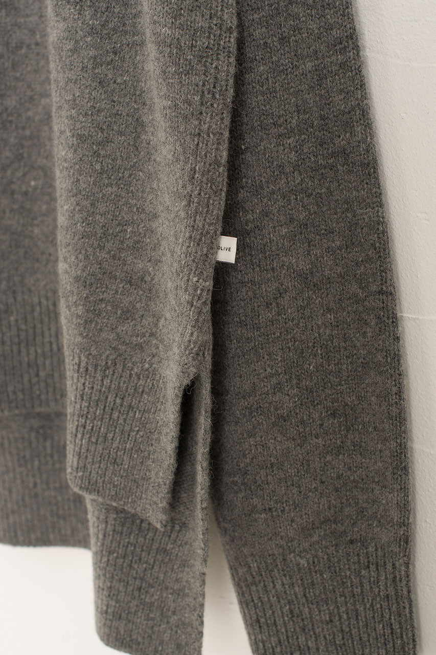 Unbalanced Crew Neck Knit, Charcoal