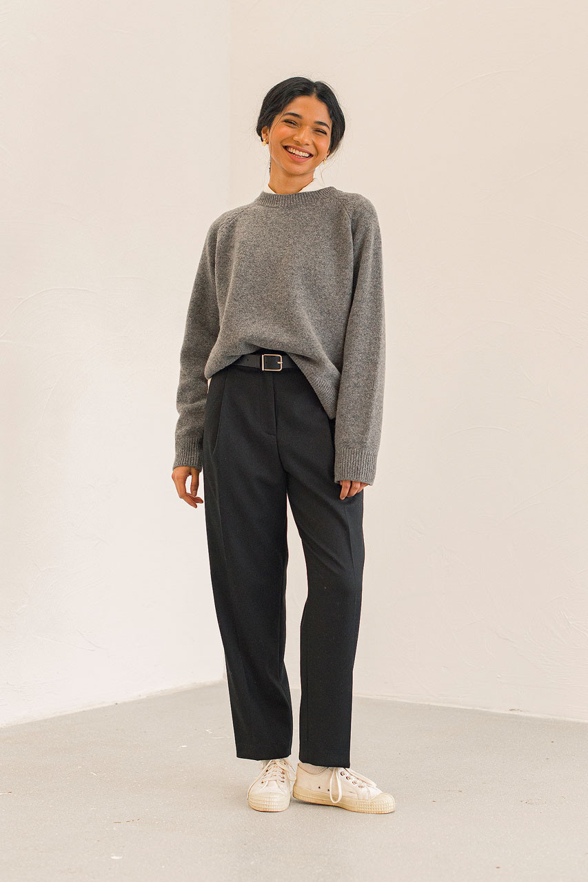 Unbalanced Crew Neck Knit, Charcoal