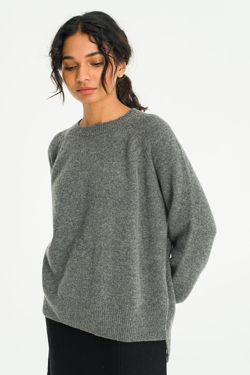Unbalanced Crew Neck Knit, Charcoal