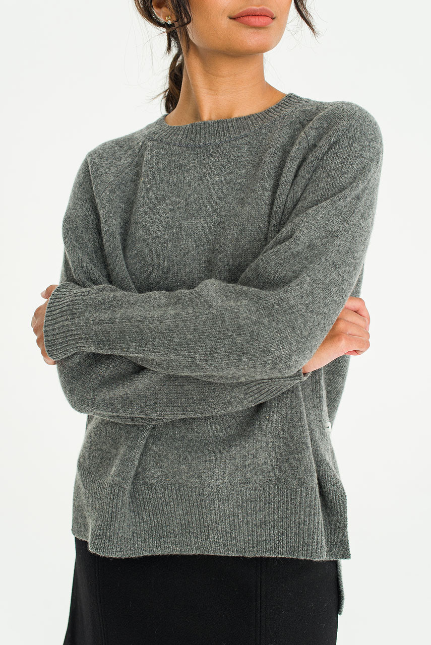 Unbalanced Crew Neck Knit, Charcoal