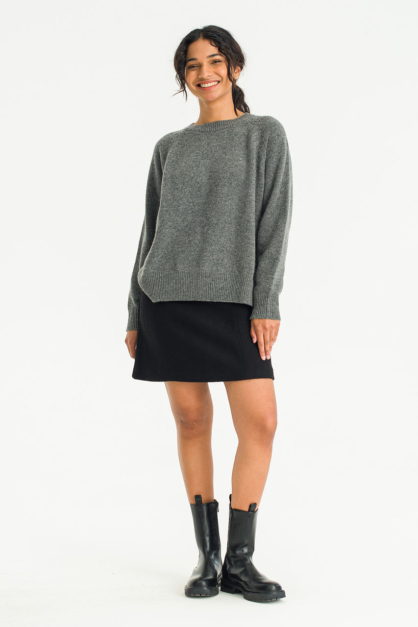 Unbalanced Crew Neck Knit, Charcoal