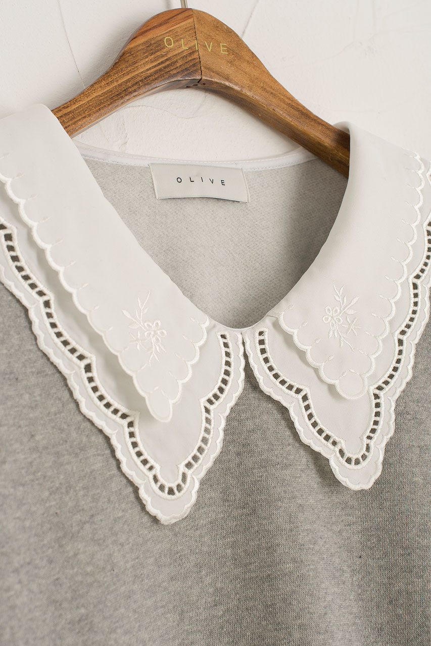 Layered Collar Fleece Sweatshirt, Grey