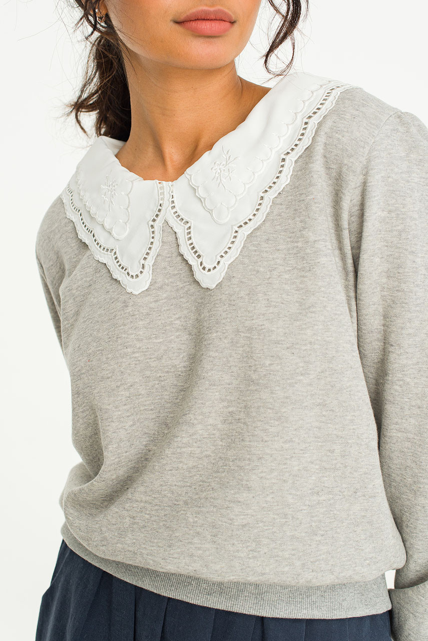 Layered Collar Fleece Sweatshirt, Grey