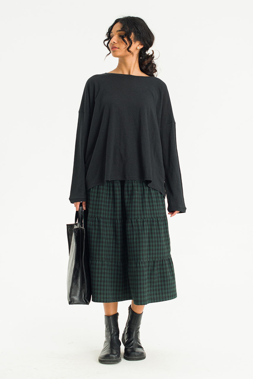 Yua Gingham Tiered Skirt, Green