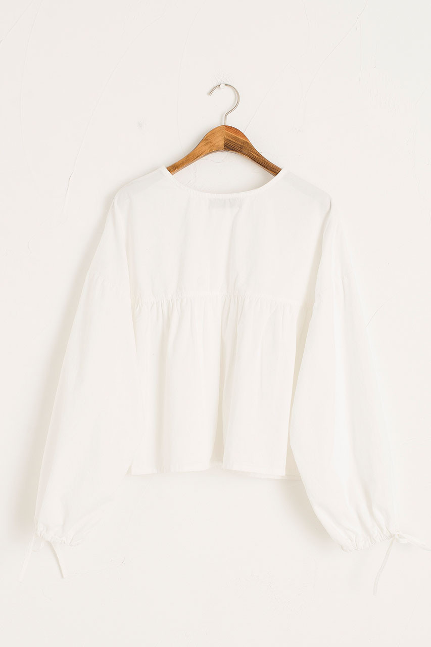Ribbon Sleeve Balloon Blouse, Ivory