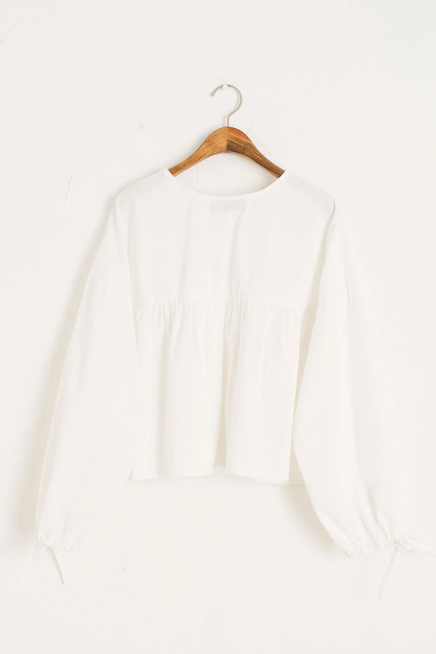 Ribbon Sleeve Balloon Blouse, Ivory