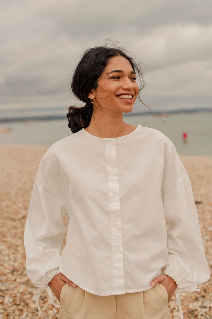 Ribbon Sleeve Balloon Blouse, Ivory