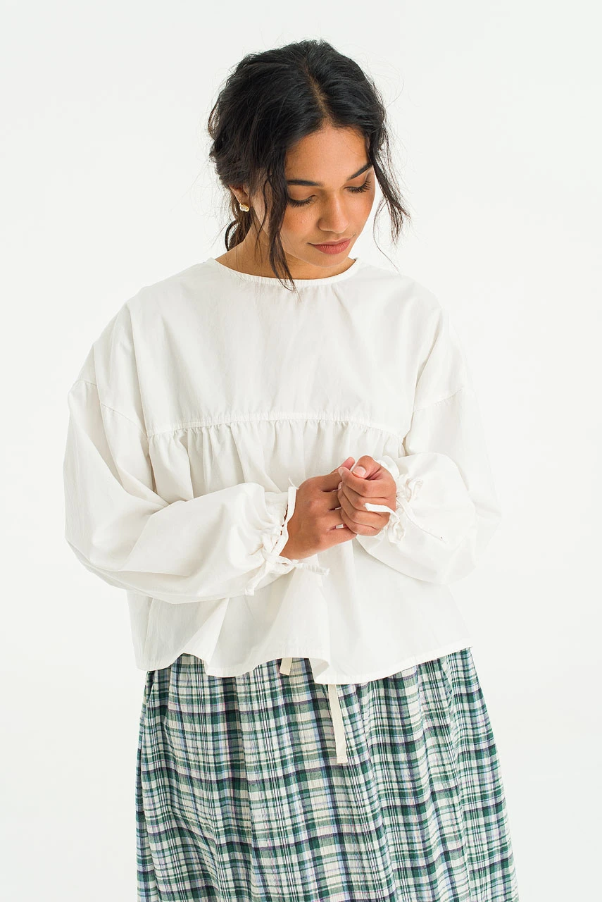 Ribbon Sleeve Balloon Blouse, Ivory