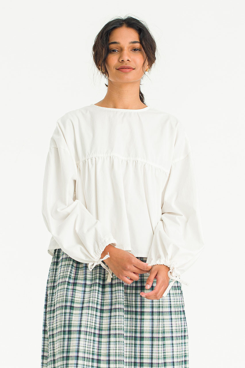 Ribbon Sleeve Balloon Blouse, Ivory