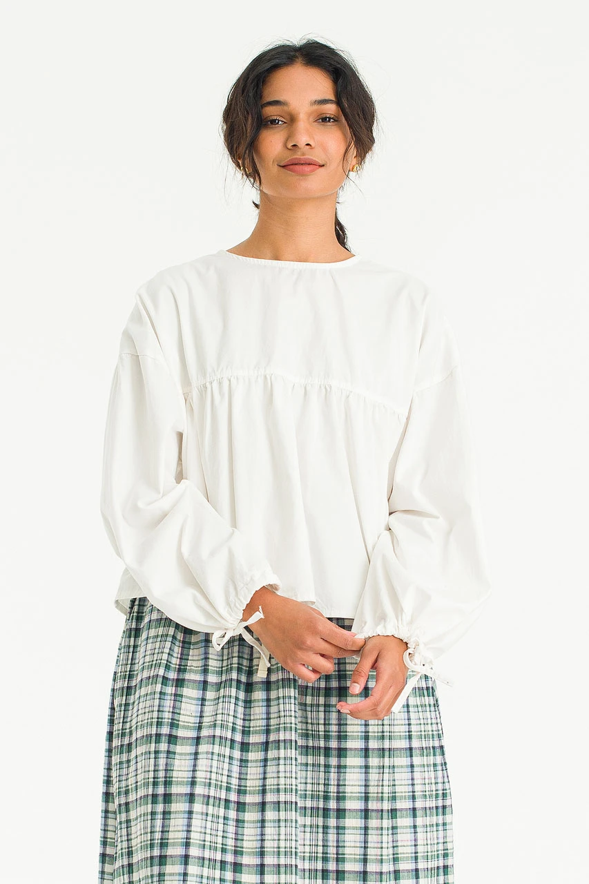 Ribbon Sleeve Balloon Blouse, Ivory