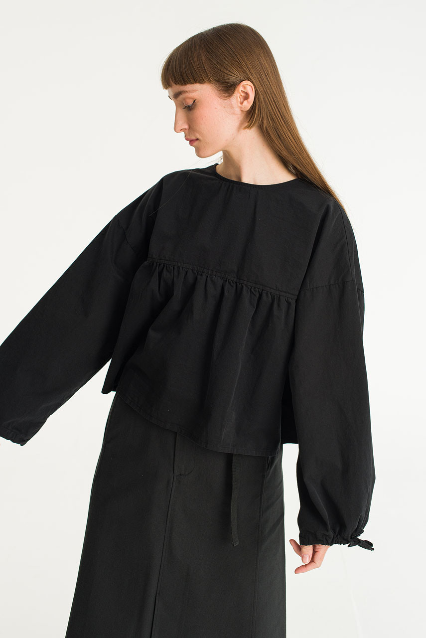 Ribbon Sleeve Balloon Blouse, Black