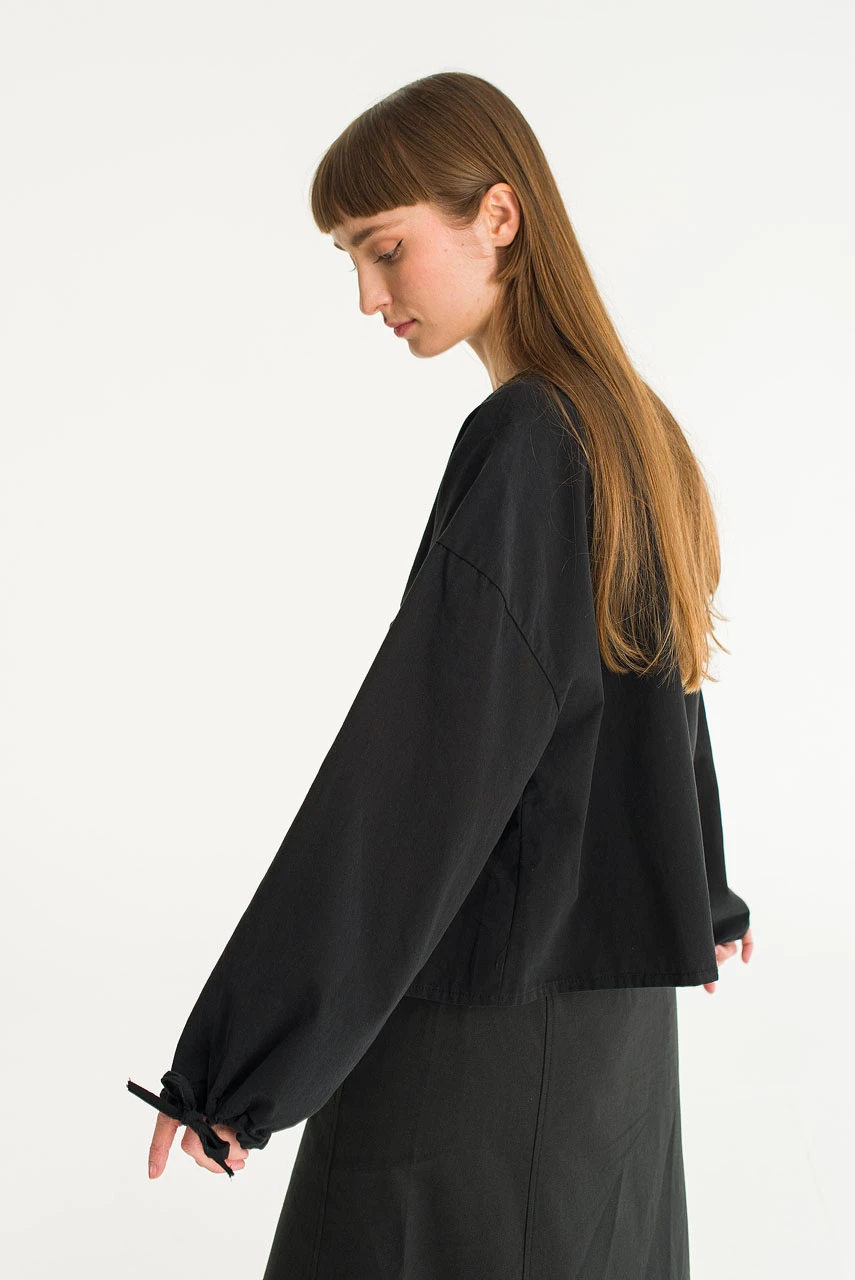 Ribbon Sleeve Balloon Blouse, Black