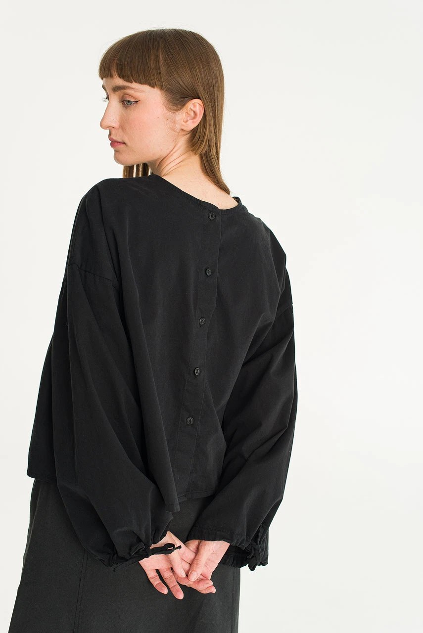 Ribbon Sleeve Balloon Blouse, Black