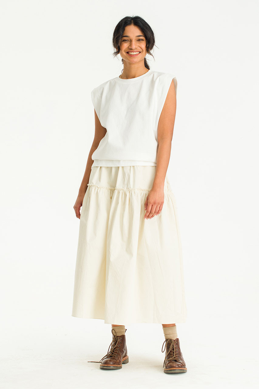 Frill Tiered Cotton Skirt, Ivory