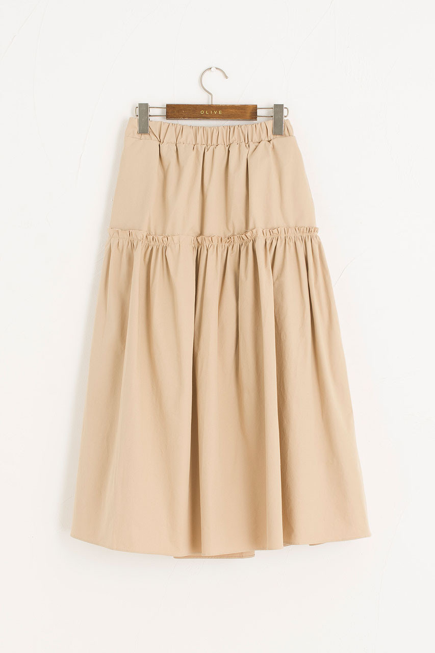 Frill Tiered Cotton Skirt, Beige