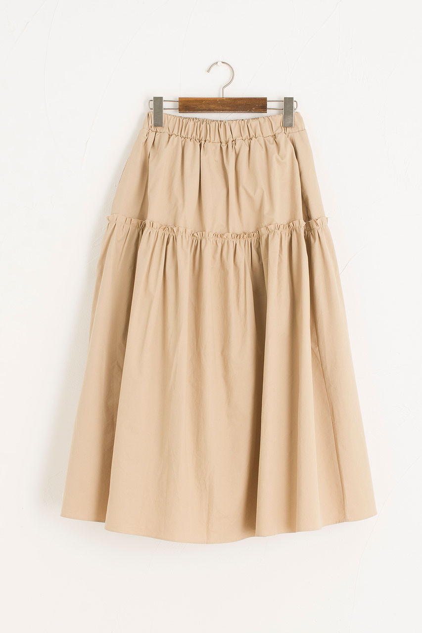 Frill Tiered Cotton Skirt, Beige