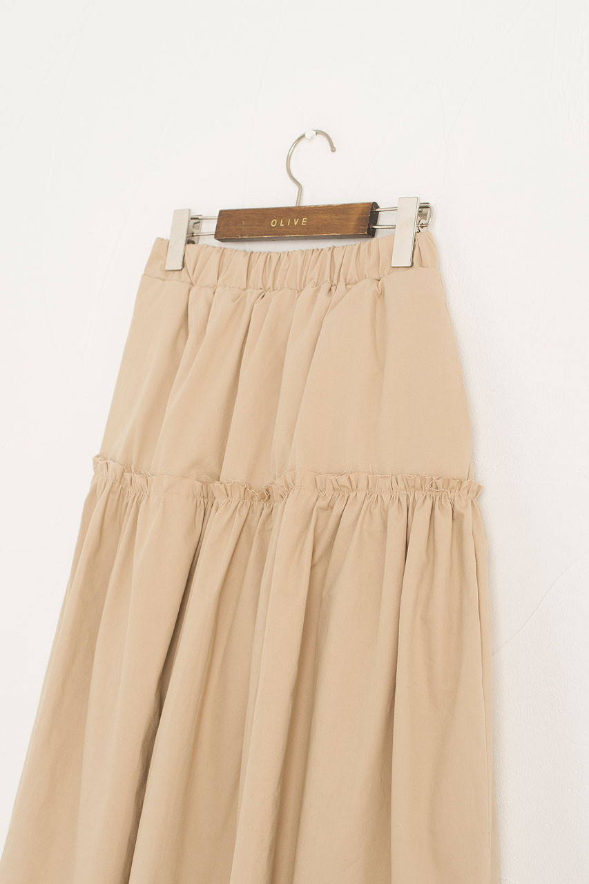 Frill Tiered Cotton Skirt, Beige