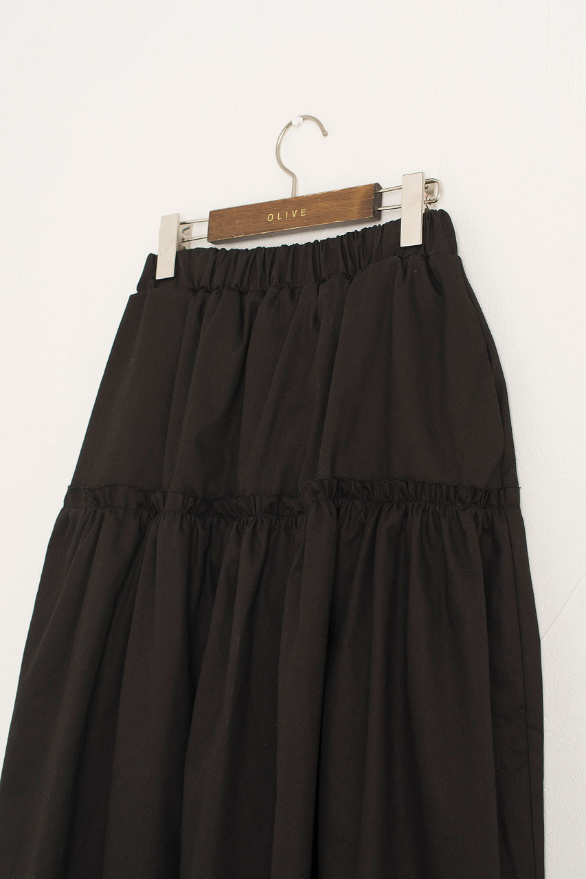 Frill Tiered Cotton Skirt, Black