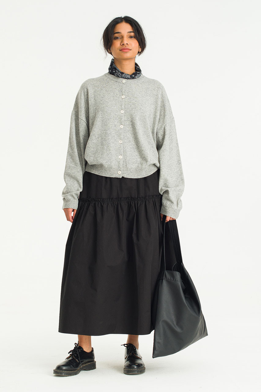 Frill Tiered Cotton Skirt, Black