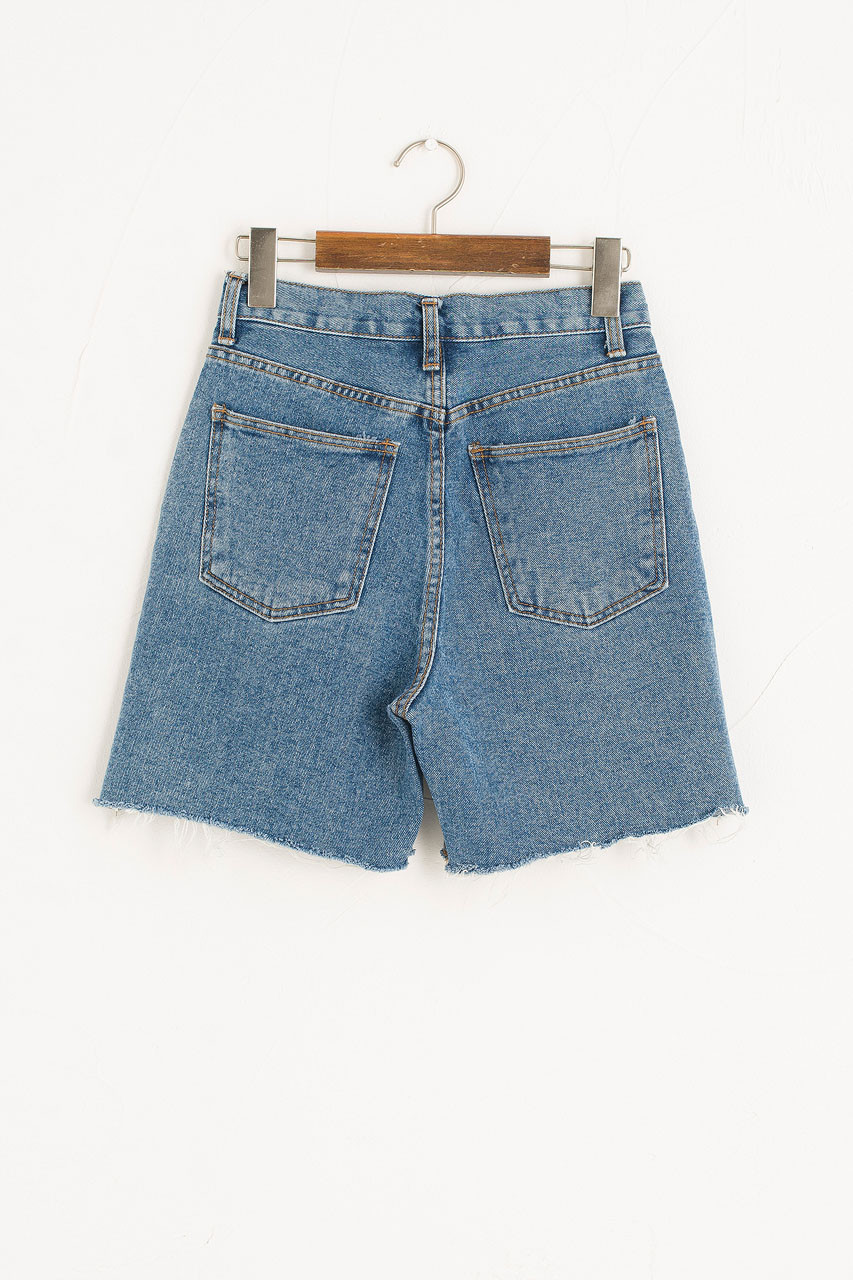 Raw Edge Mom Shorts, Mid Blue