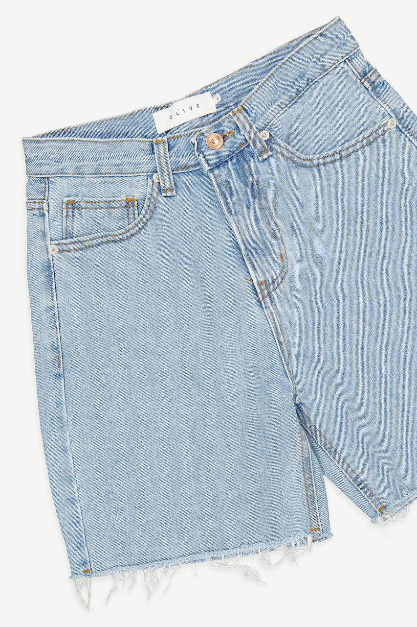 Raw Edge Mom Shorts, Light Blue
