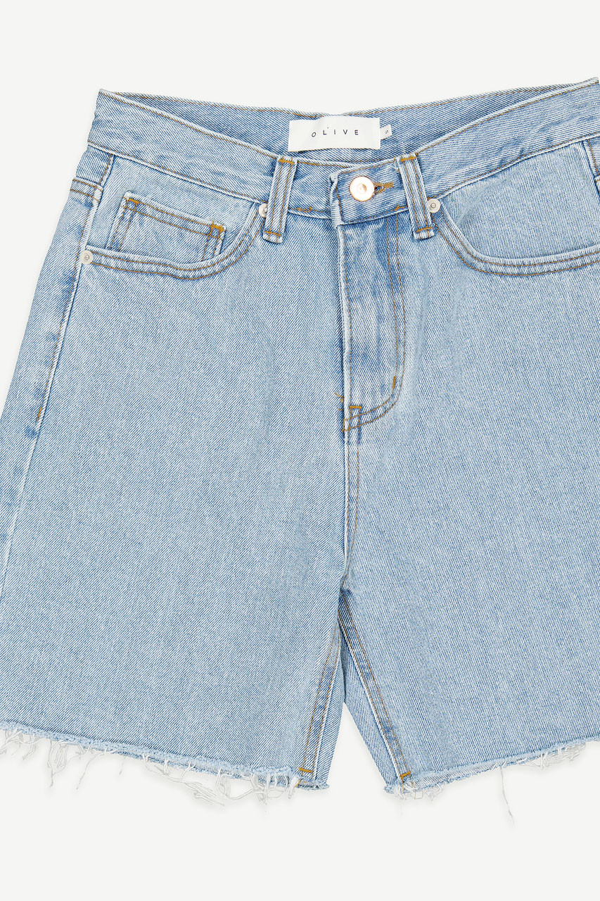 Raw Edge Mom Shorts, Light Blue