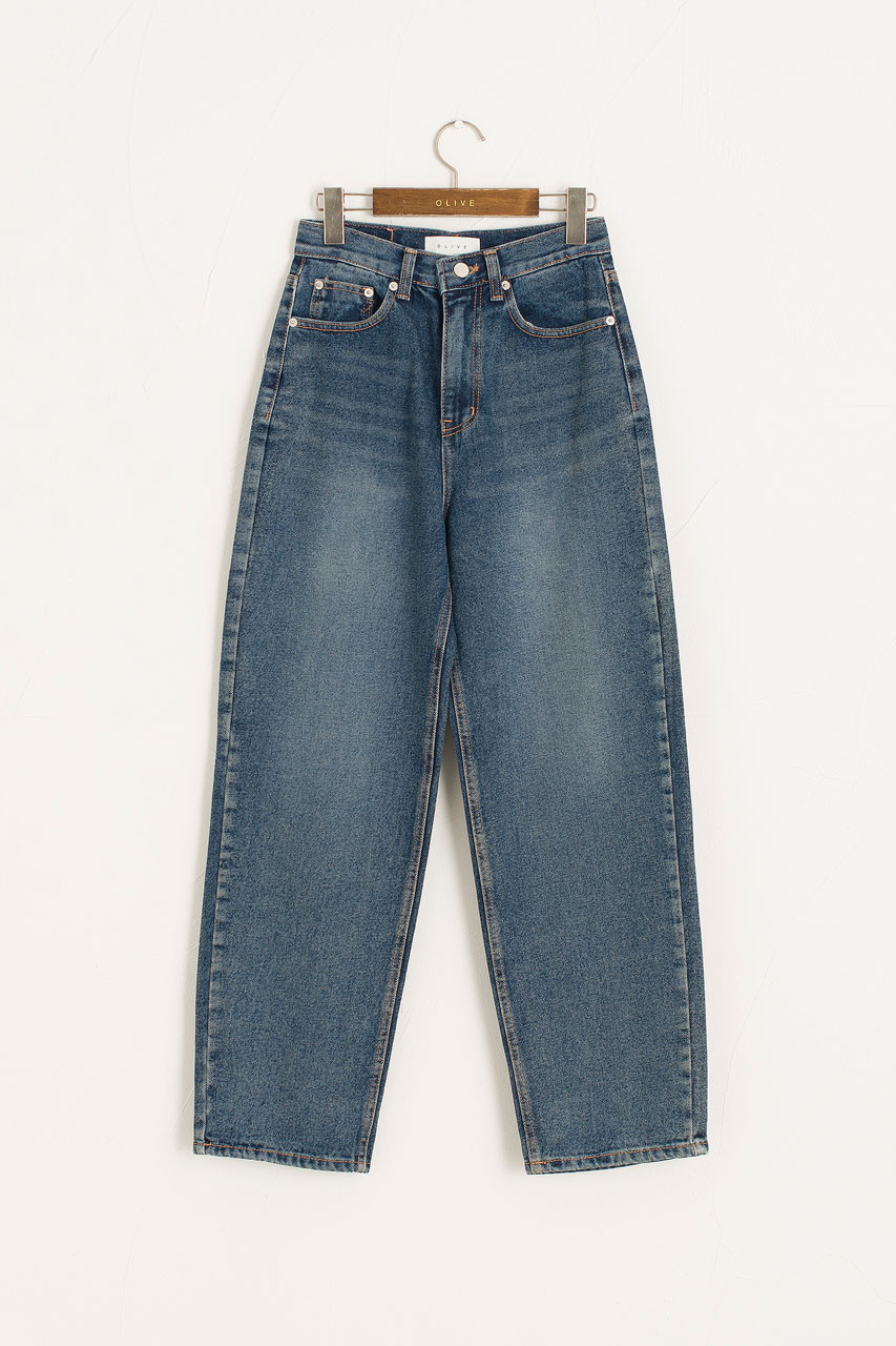 Curved Leg Denim Jean, Mid Blue