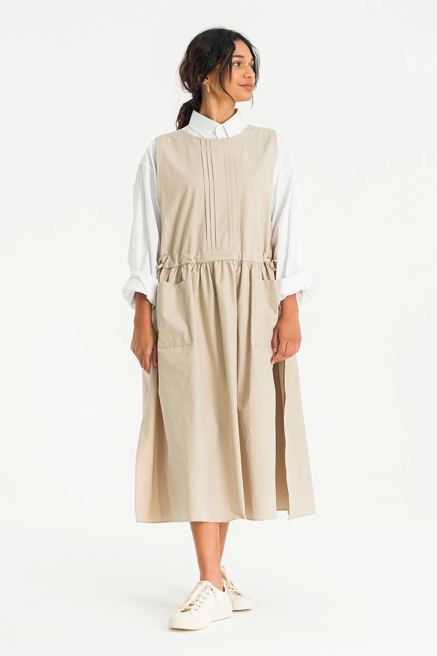 Open Apron Dress, Beige