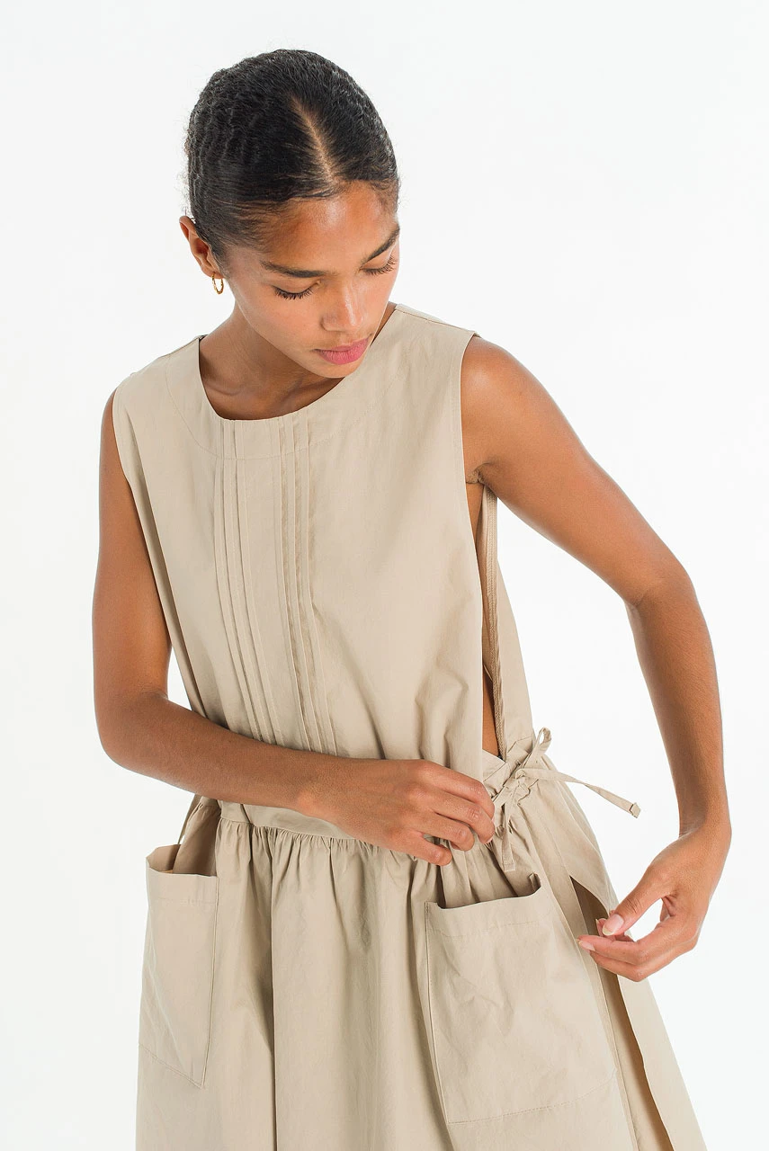 Open Apron Dress, Beige
