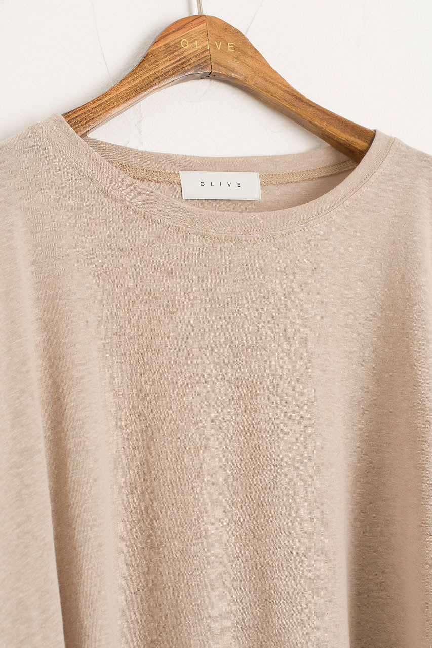Linen Mix Basic Tee, Beige
