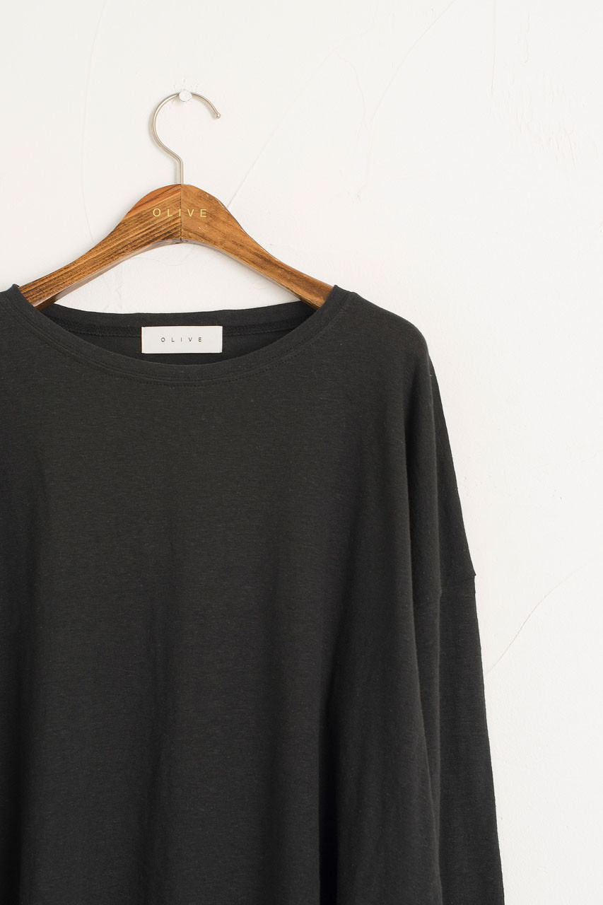 Linen Mix Basic Tee, Black