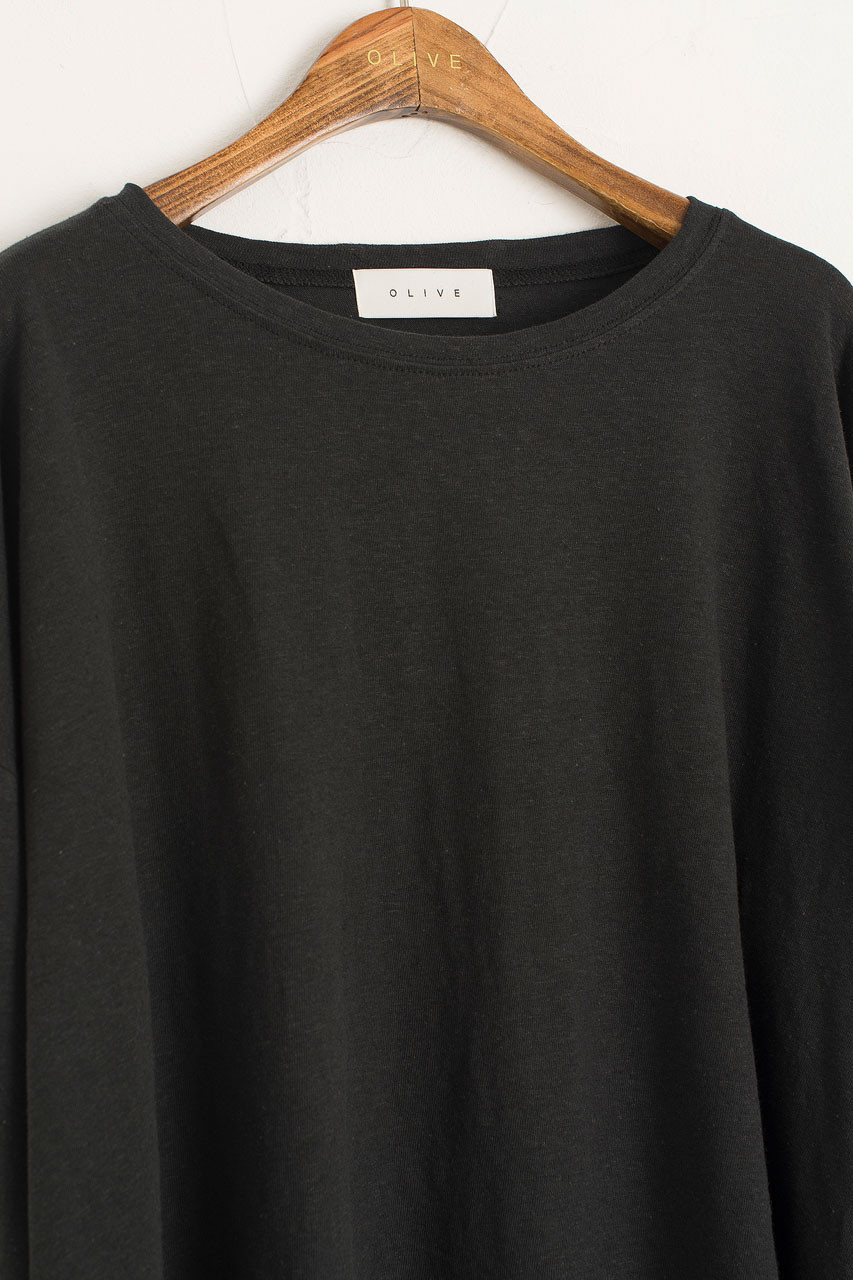Linen Mix Basic Tee, Black