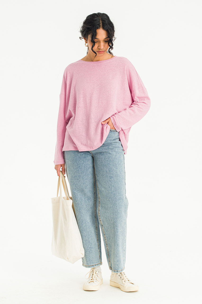 Linen Mix Basic Tee, Pink