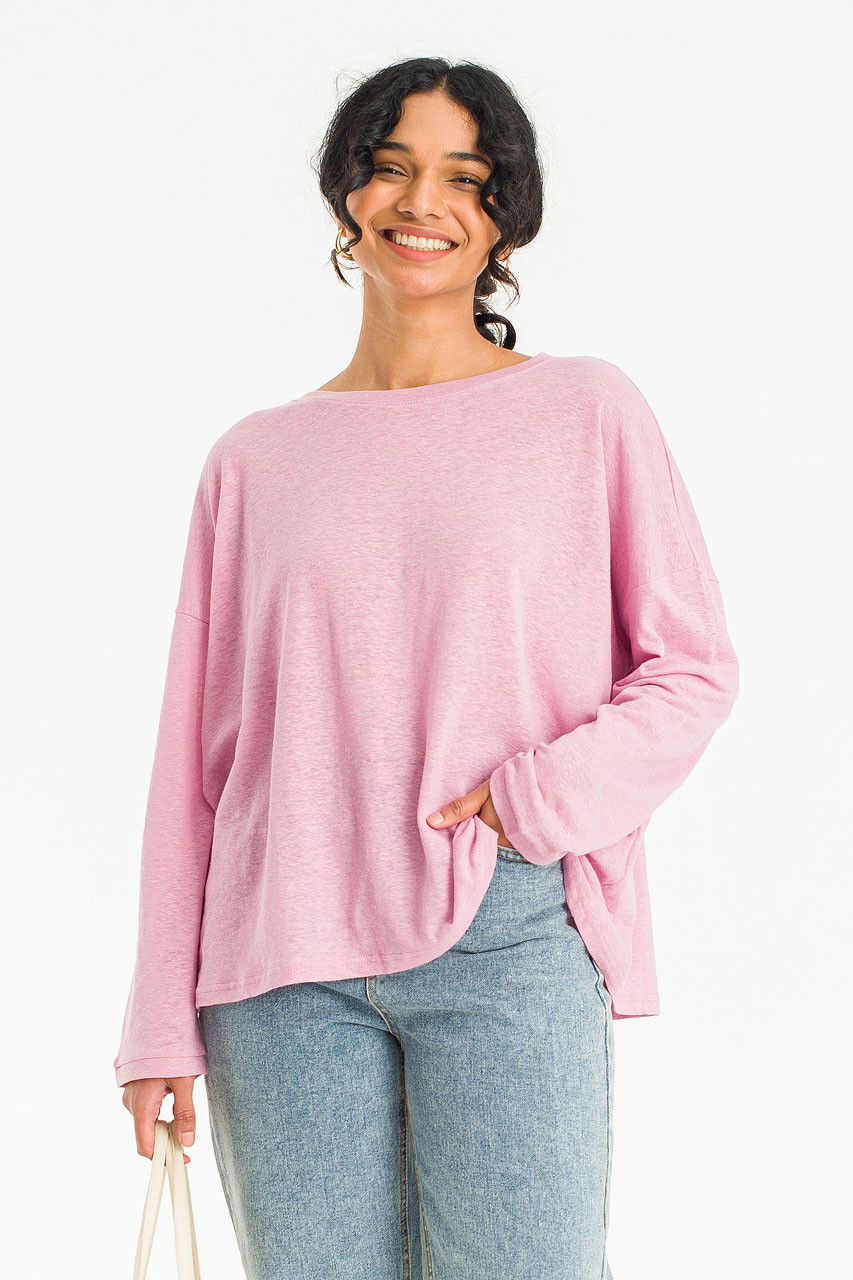 Linen Mix Basic Tee, Pink