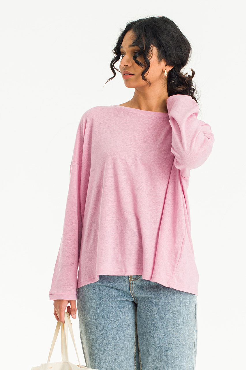 Linen Mix Basic Tee, Pink