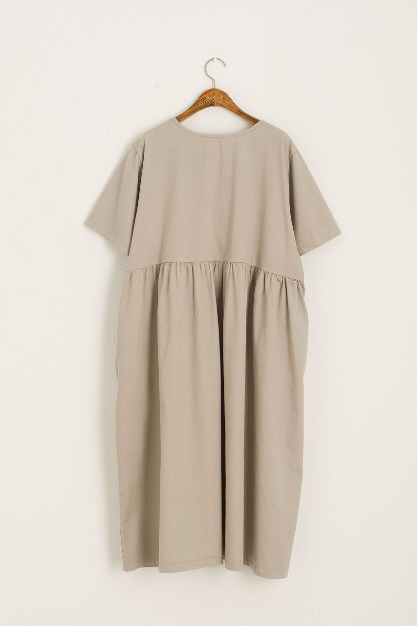 Short Sleeve Ribbon Back Cotton Dress, Grey