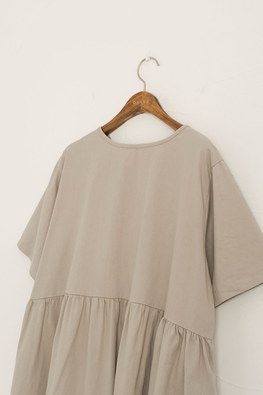 Short Sleeve Ribbon Back Cotton Dress, Grey