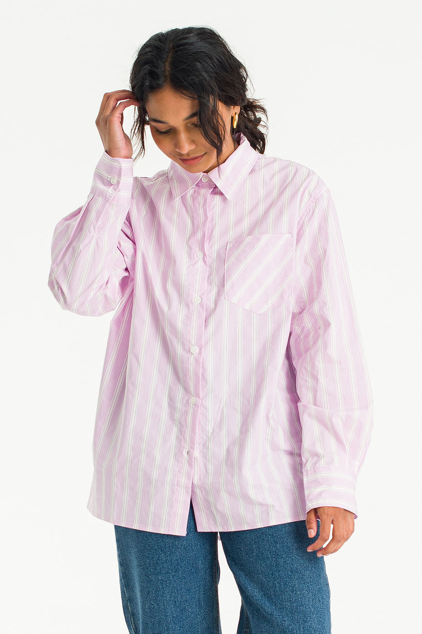 Boxy Stripe Oxford Shirt, Pink